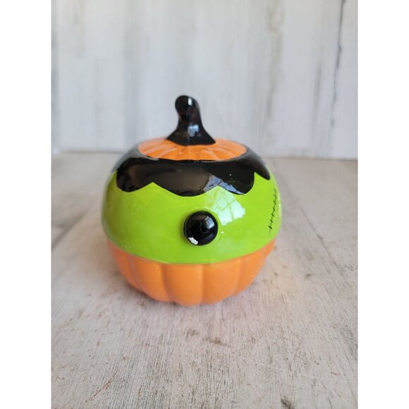 Light up AS IS Frankenstein pumpkin ceramic Halloween home decor figure - Picture 9 of 11